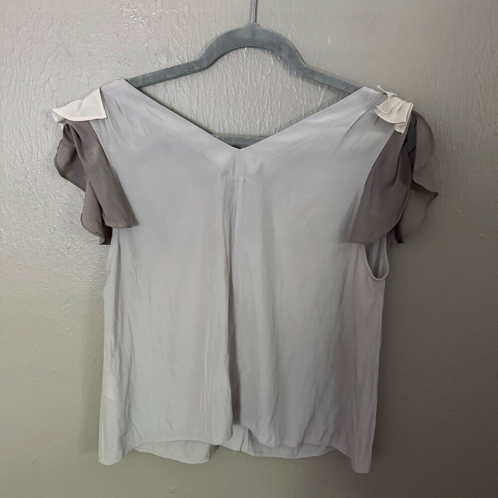 Koch Grey Ruffle Detaill Button Front Blouse Size… - image 6